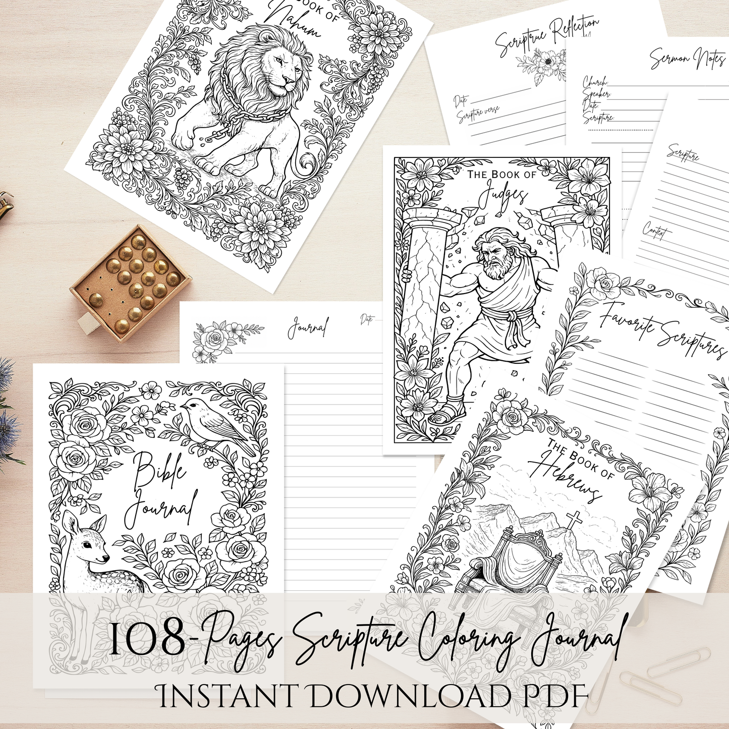 Verse and Vine Scripture Coloring Journal-108 Printable Pages for Peaceful Reflection