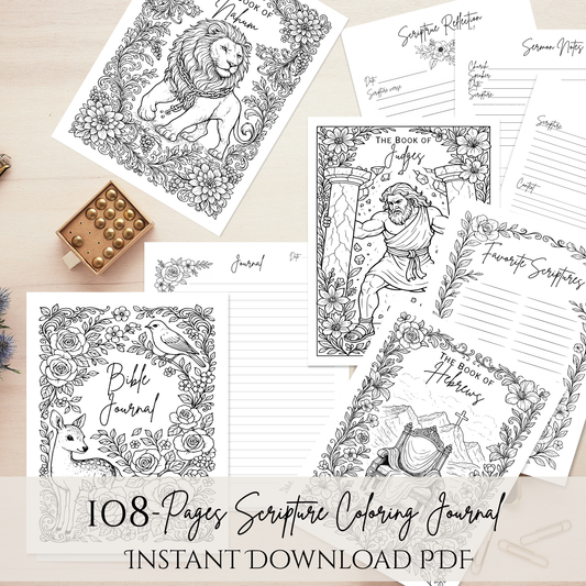 Verse and Vine Scripture Coloring Journal-108 Printable Pages for Peaceful Reflection